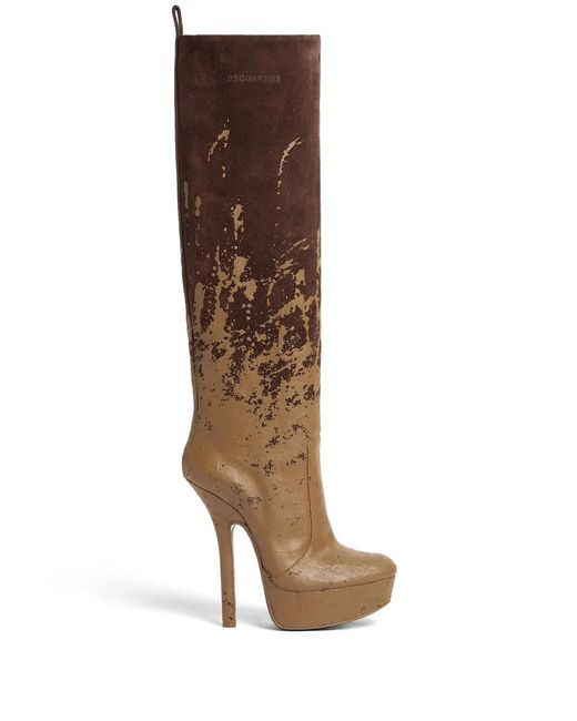 DSquared² Brown 120Mm Painterly-Print Leather Boots