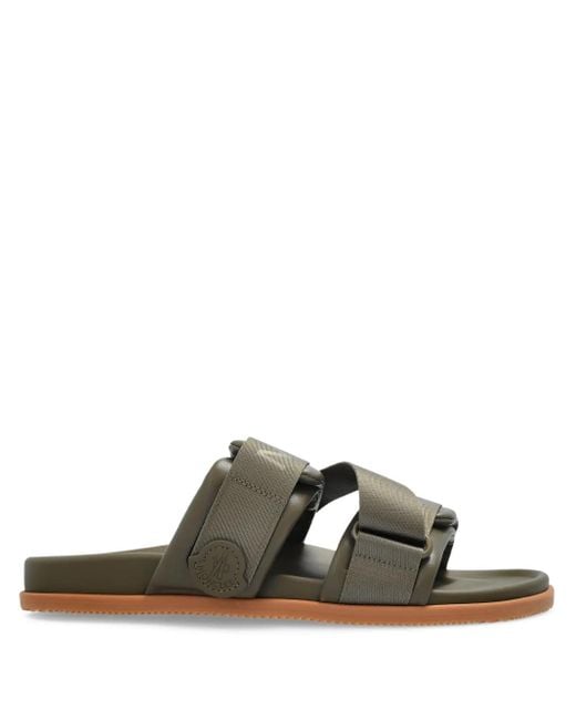 Moncler Green Leather Slides for men