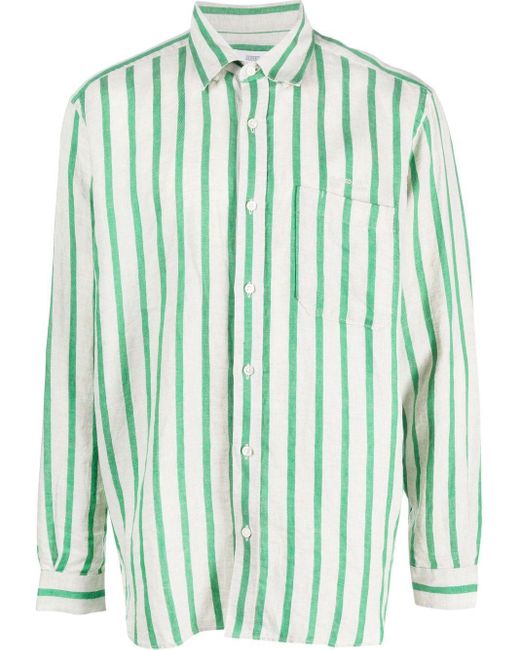 Closed Green Striped Linen Shirt for men