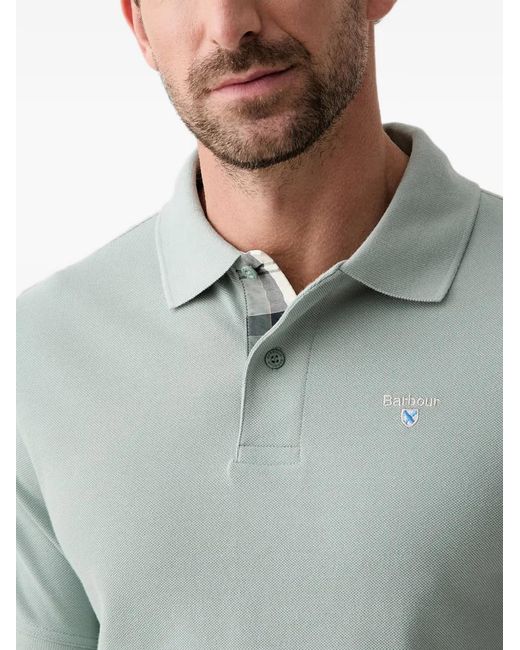 Barbour Blue Tartan Piqué Logo-Embroidered Polo Shirt for men