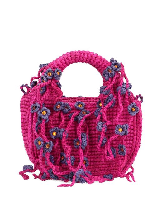 MADE FOR A WOMAN Pink Flower-Embellished Raffia Tote Bag
