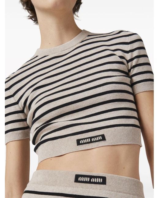 Miu Miu Gray Striped Short-sleeve Jumper