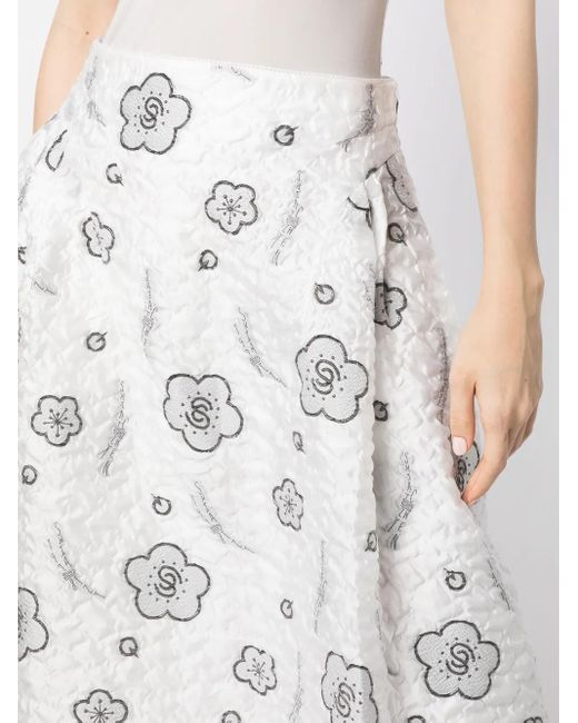 Shiatzy Chen White Quilted A-Line Jacquard Skirt