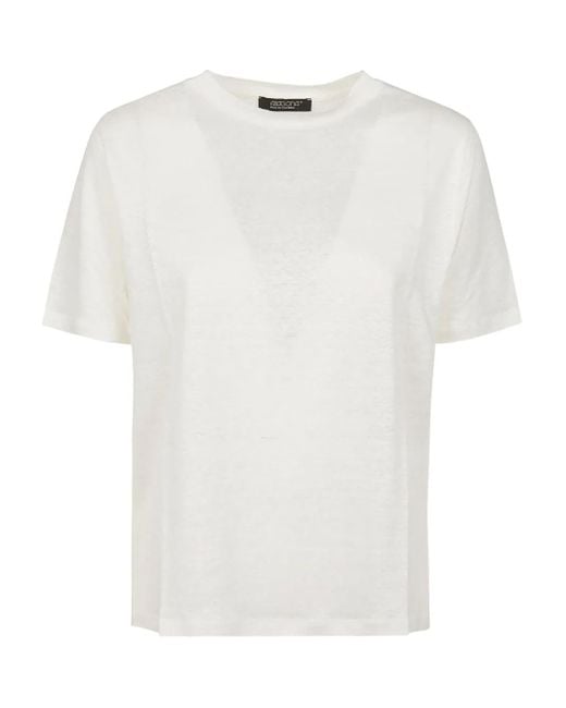 Aragona White Linen Round-Neck T-Shirt