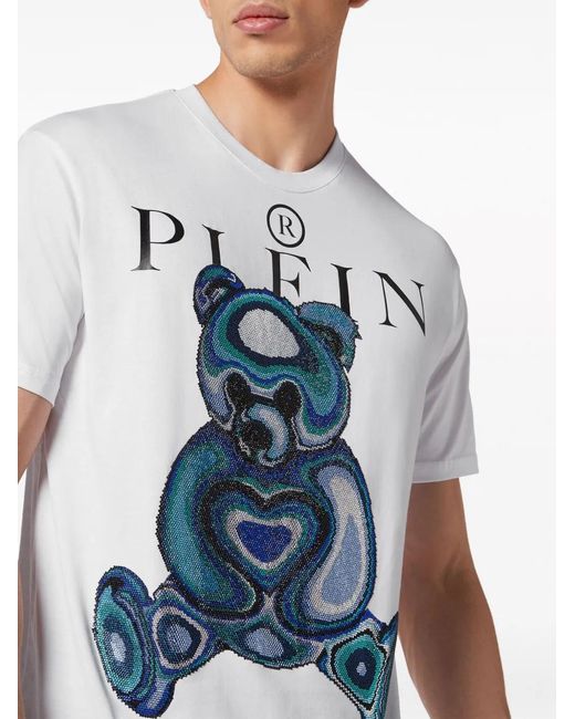 Philipp Plein Blue Teddy Bear Cotton T-Shirt for men