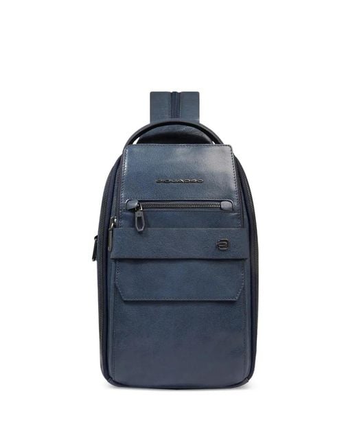 Piquadro Blue Convertible Zip-Pocket Backpack Bag
