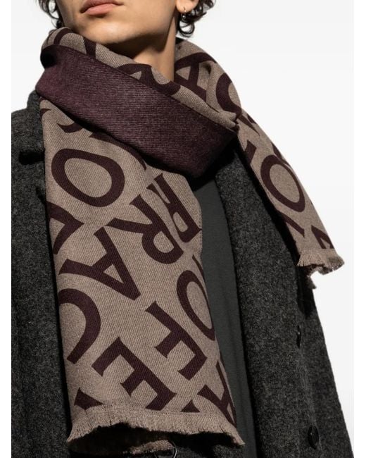 Ferragamo Black Monogram-Print Fringed-Edge Scarf for men