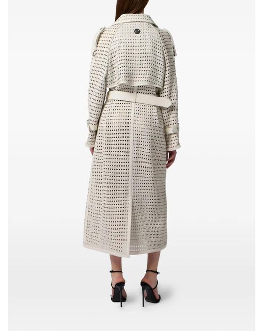 Philipp Plein White Weaved Leather Trench Coat