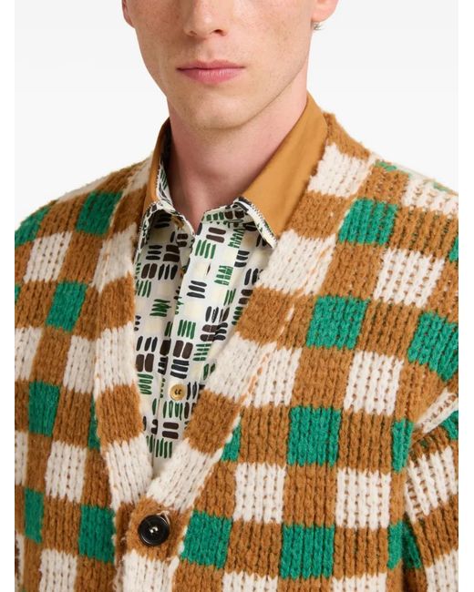 Marni Green Chequerboard Motif Cardigan for men