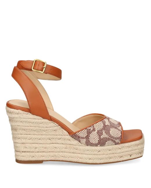 COACH Brown Gewebte Espadrille-Wedge-Sandalen