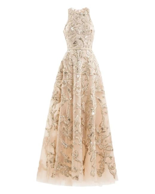 Saiid Kobeisy Natural Embroidered-Tulle Maxi Dress