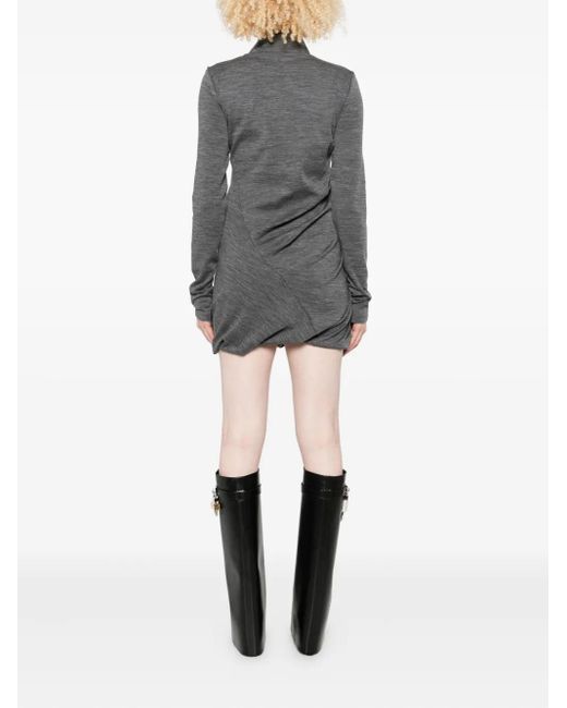 Sportmax Gray Turtleneck Gathered Dress