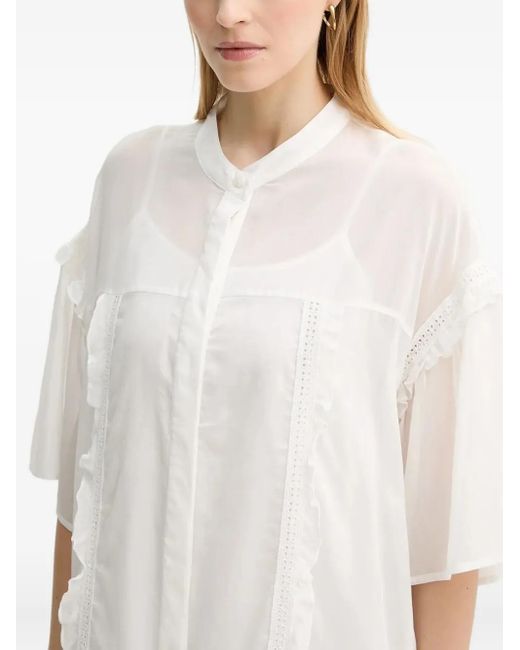 Isabelle Blanche White Ruffle-Trimmed Shirt Dress