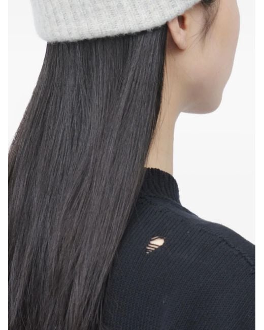 MM6 by Maison Margiela White Ribbed Logo-Patch Beanie