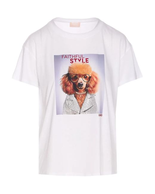 Liu Jo White Dog-Print T-Shirt