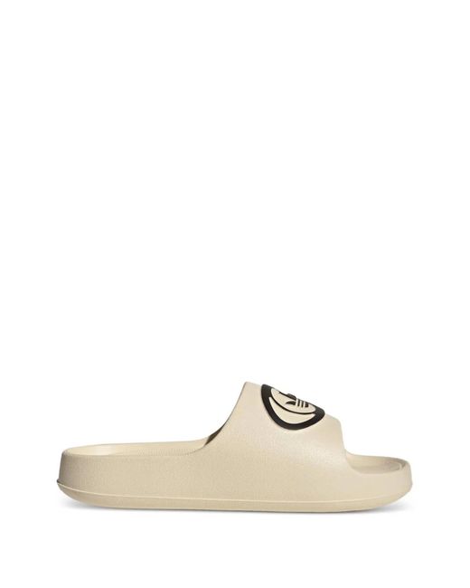 Adidas White Adilette 00S Logo-Patch Slides for men