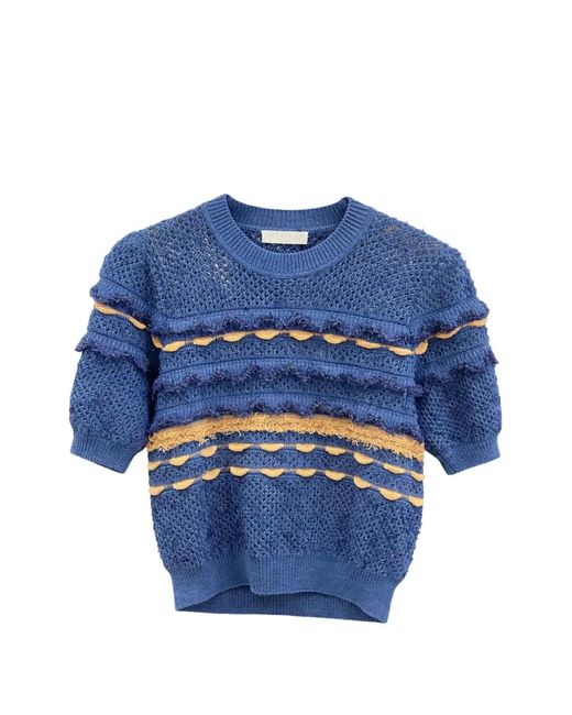 Ulla Johnson Blue Knitted Short-Sleeve Top