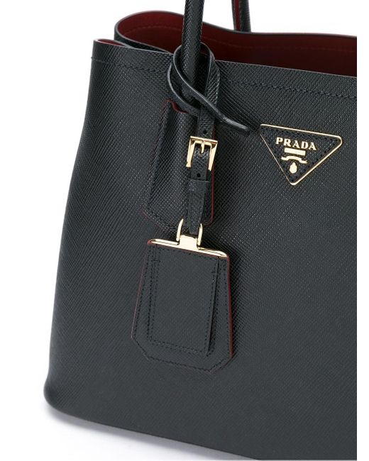 Prada Leather Bibliotheque Tote Bag in Black | Lyst