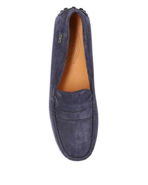 Tod's Blue Gommino Pebble-Textured Suede Loafers