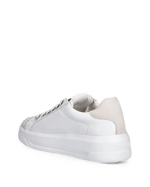 Love Moschino White Rhinestone-Embellished Sneakers