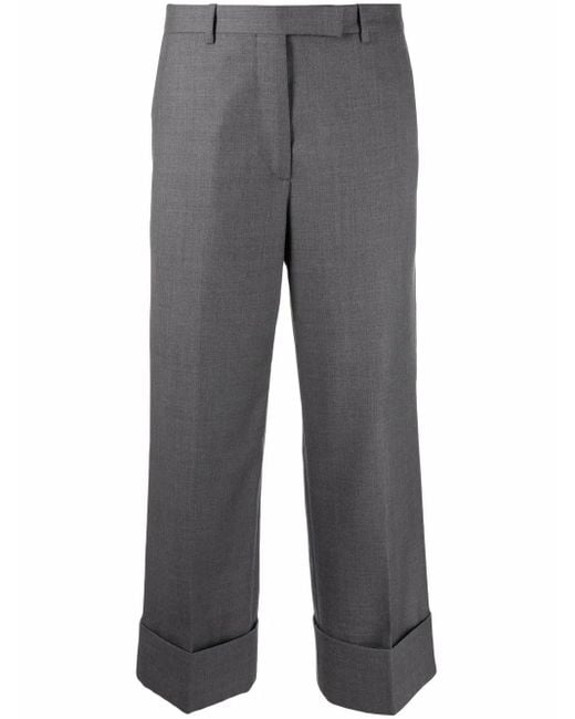 Thom Browne Gray Cuffed-Hem Cropped Trousers
