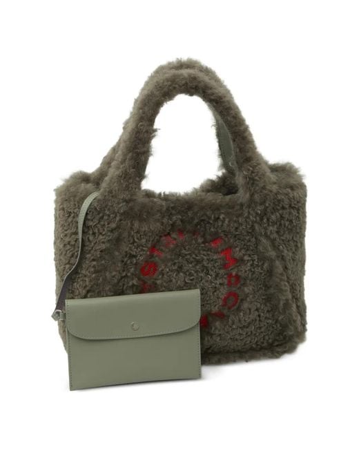 Stella McCartney Gray Teddy-Effect Logo-Embroidered Tote Bag