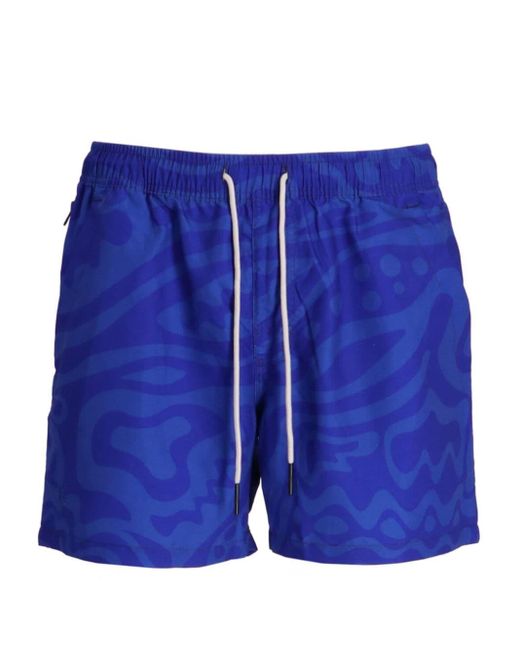 Oas Blue Abstract-print Swim Shorts for men