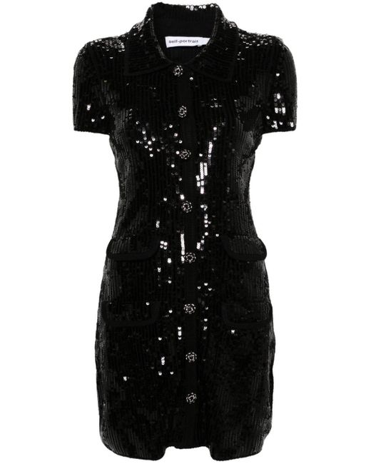 Self-Portrait Mini-jurk Met Pailletten in het Black