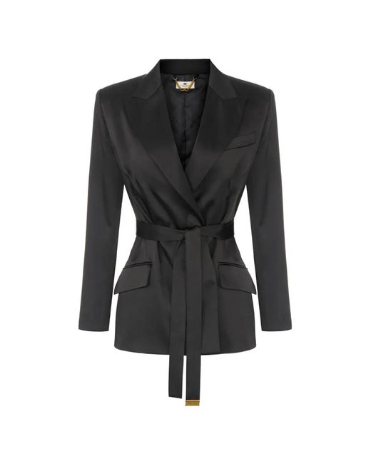 Elisabetta Franchi Black Stretch Satin Jacket With Belt