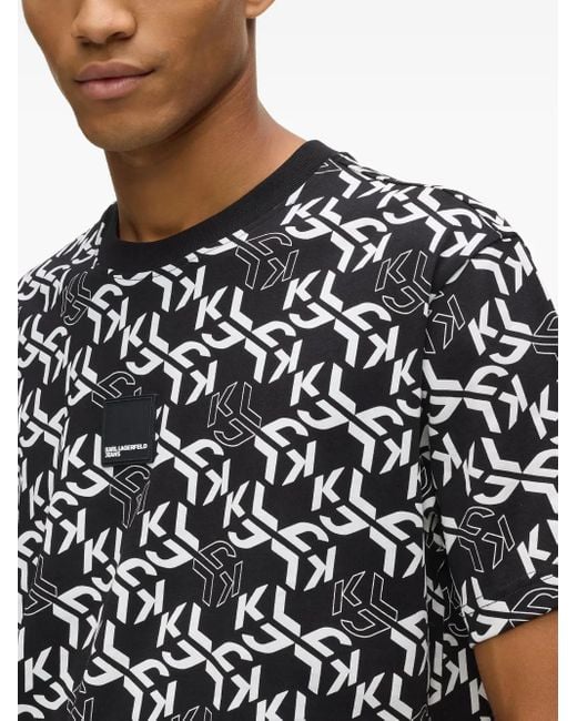 Karl Lagerfeld Black Monogram-Pattern T-Shirt for men