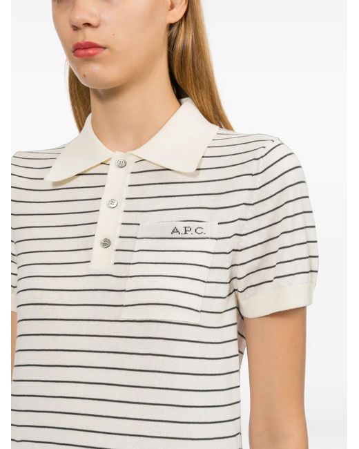 A.P.C. White Striped Short-Sleeve Polo Shirt