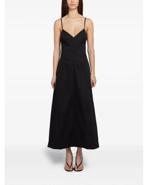 St. Agni Black Spaghetti-Strap V-Neck Dress