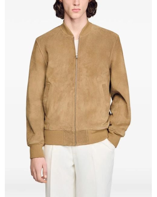 Sandro Natural Zip-Up Split Suede Jacket for men