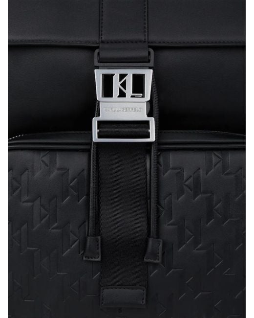 Karl Lagerfeld Black Embossed Buckle Backpack for men