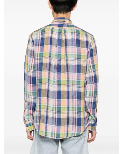 Camicia in lino scozzese custom-fit di Polo Ralph Lauren in Blue da Uomo