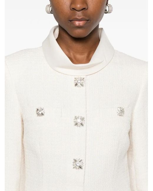 Self-Portrait White Mini Short Dress With Puffed Skirt And Jeweled Accents