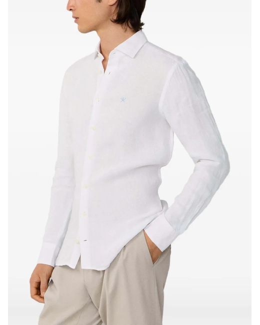 Hackett White Chemise En Lin À Empiècement Teinté for men