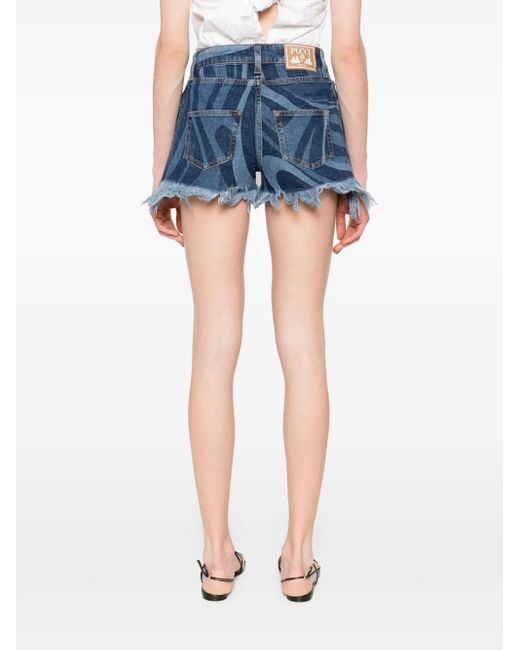 Emilio Pucci プリント デニムショーツ Blue