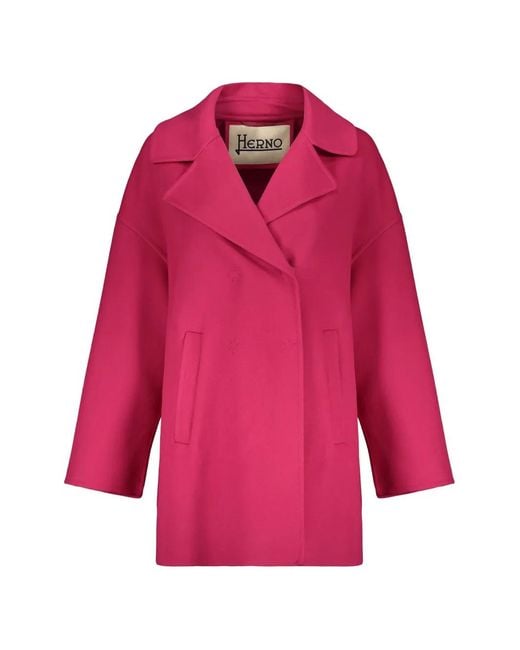 Herno Pink Wide-Collar Double-Breasted Coat