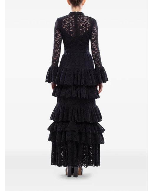Saiid Kobeisy Black Ruffled Lace-Patterned Maxi Dress