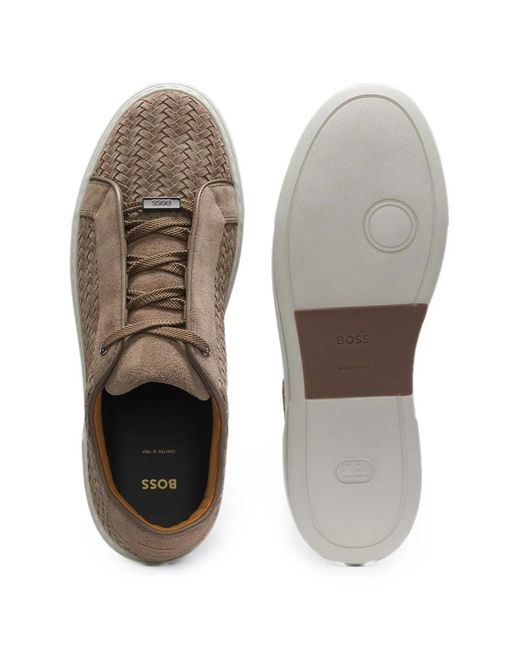 Boss Brown Woven-Design Sneakers for men