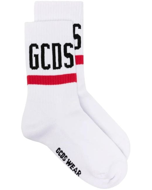 Gcds White Intarsia-Logo Crew Socks for men