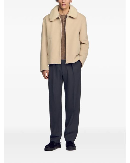 Sandro Natural Shearling-Collar Zip-Up Jacket for men