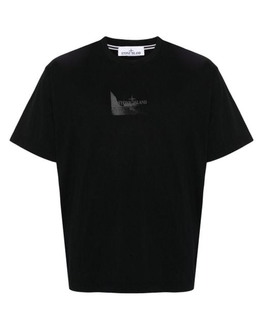 Camiseta con logo estampado Stone Island de hombre de color Black