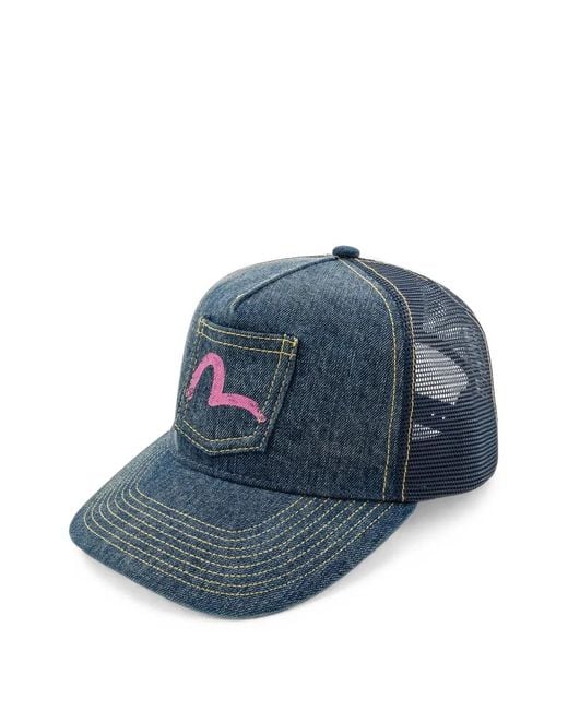 Evisu Blue Seagull-Print Patch-Pocket Cap
