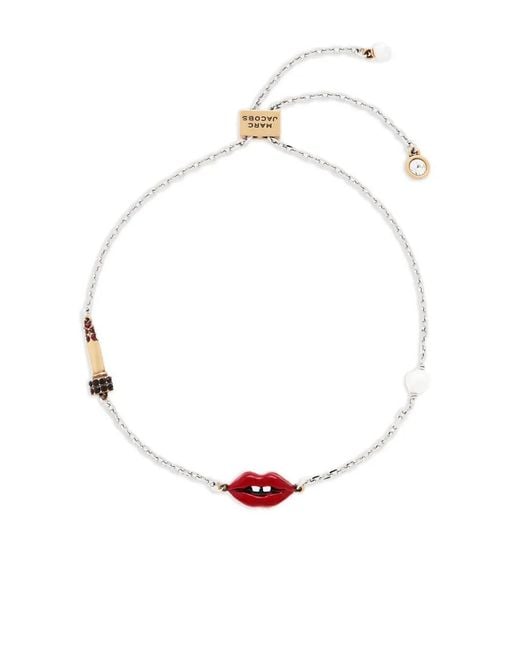 Marc Jacobs White Lip-Detail Slider-Fastening Bracelet
