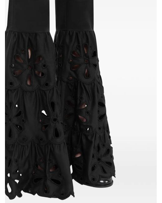 Moschino Black Broderie-Anglaise Tiered-Hem Trousers