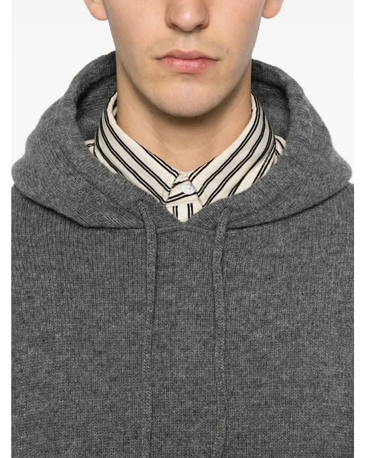 Seven Gauge Gray Ribbed-Pocket Knit Hoodie