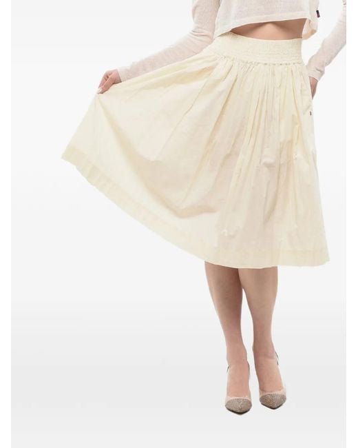 Woolrich Natural Pleated Flared Midi Skirt