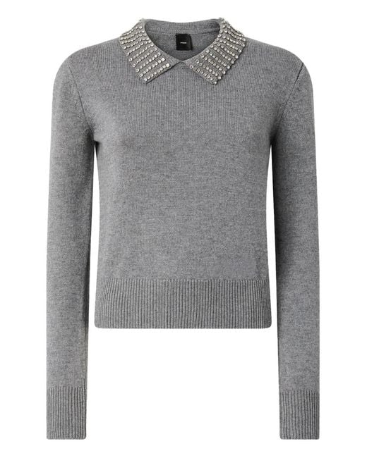 Pinko Gray Medium- Knit Sweater With Pointed Collar And Studs